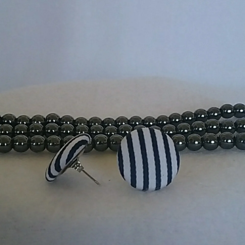 Navy blue & white stripe post earrings